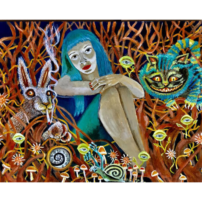 Acrylic on wood, 9x11. An evening with Alice