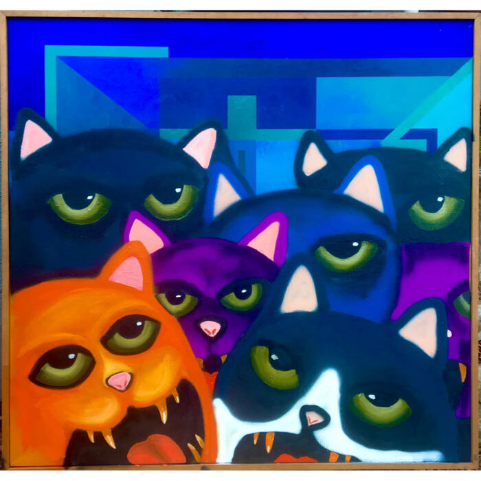 Cats. Spray paint on canvas.