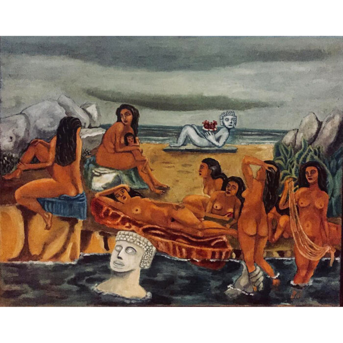 Chac Mool, maker of storms. Oil on canvas, 14x16