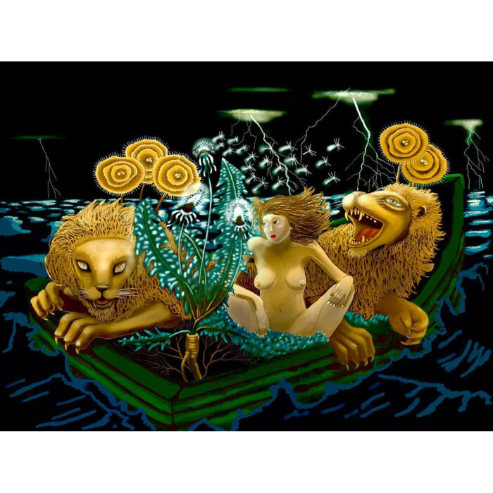 Dandelion lady in the night. Digital painting