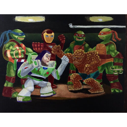 Fight Club, acrylics on panel, 9x11