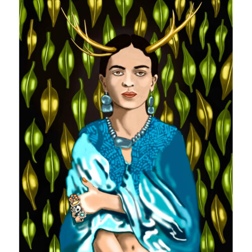 Frida with antlers and the wounded deer
