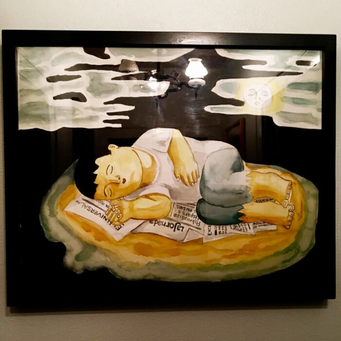 Homeless Boy Sleeping. Watercolors