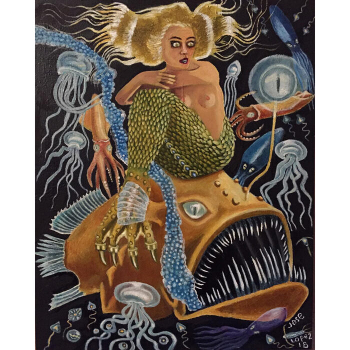 Mermaid on fish - Oil on panel 2018