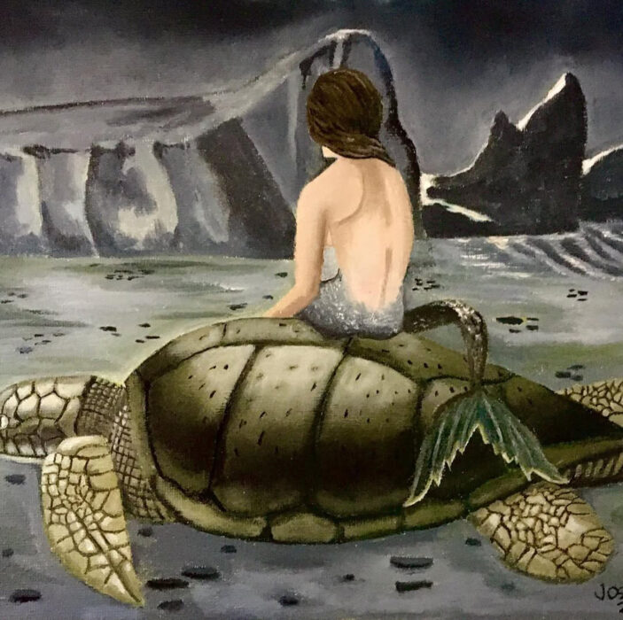 Mermaid on the beach, oil on canvas, 8x10