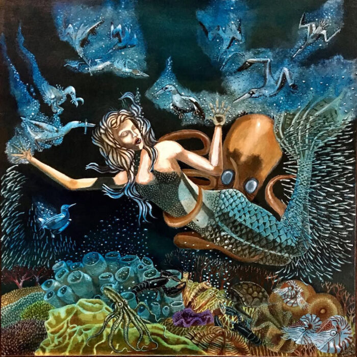 Mermaid under siege. Acrylic on canvas, 30x30