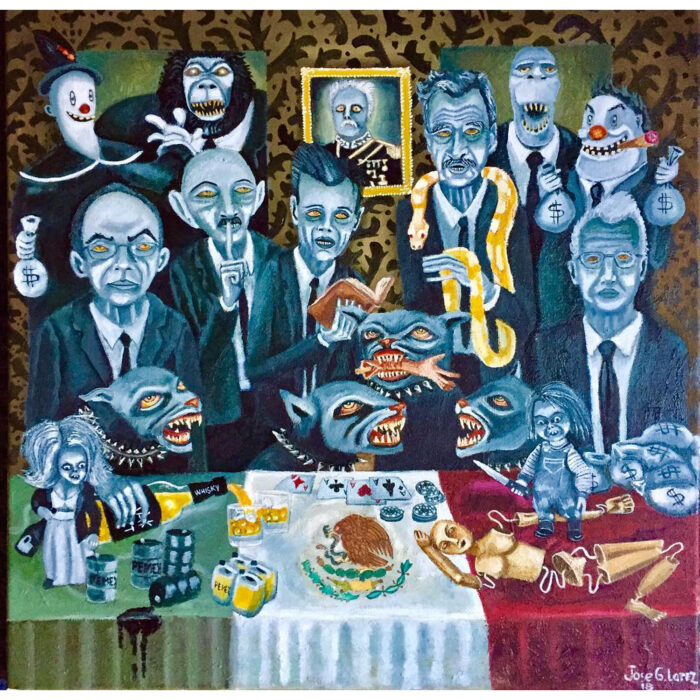 Sátira mexicana, oil on canvas, 30x30. This work is depicting a group