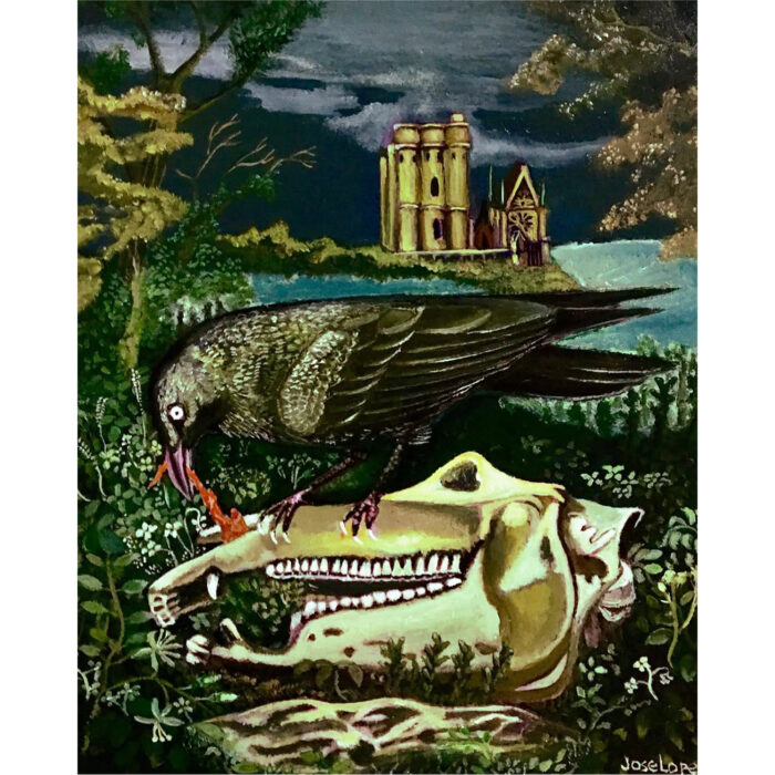 The Crow, oil and acrylic on panel, 8x10