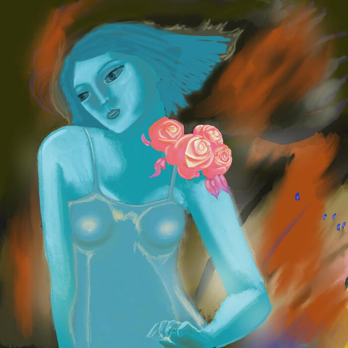 blue lady with rose