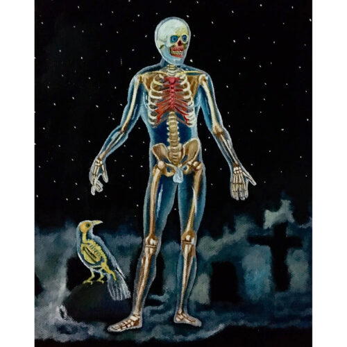 skeleton with crow