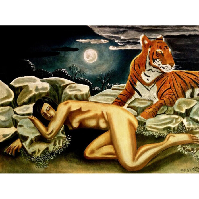 tiger and woman - 2015. Oil on canvas